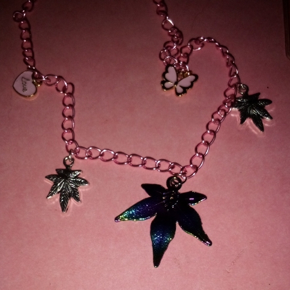 Pink and Silver Leaf Charm Necklace - Picture 2 of 3